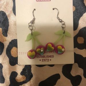 NWT rainbow heart cherry earrings